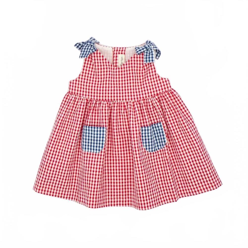 NEW FINA EJERIQUE girl's gingham pocket dress in red